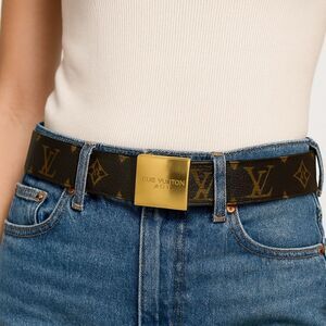 LOUIS VUITTON Gold and Brown LV Monogram Women's Belt